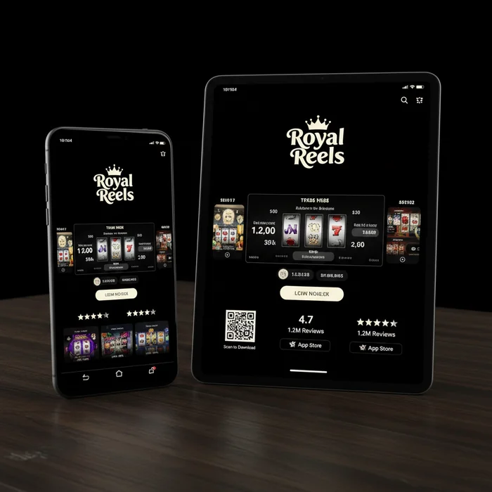Royal Reels mobile interface — responsive display via mobile browser on smartphone