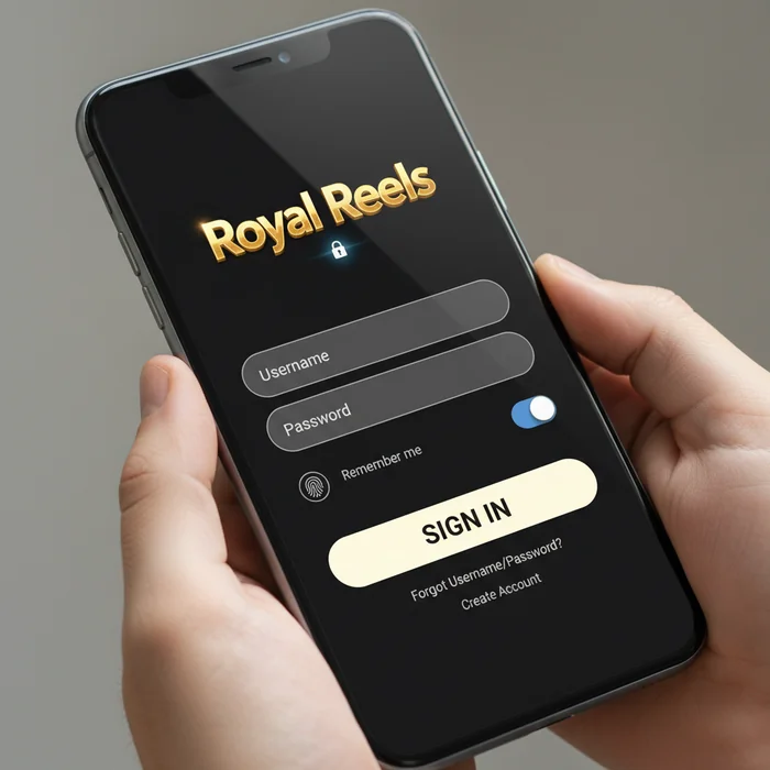 Royal Reels login screen — email field, password field and 2FA option