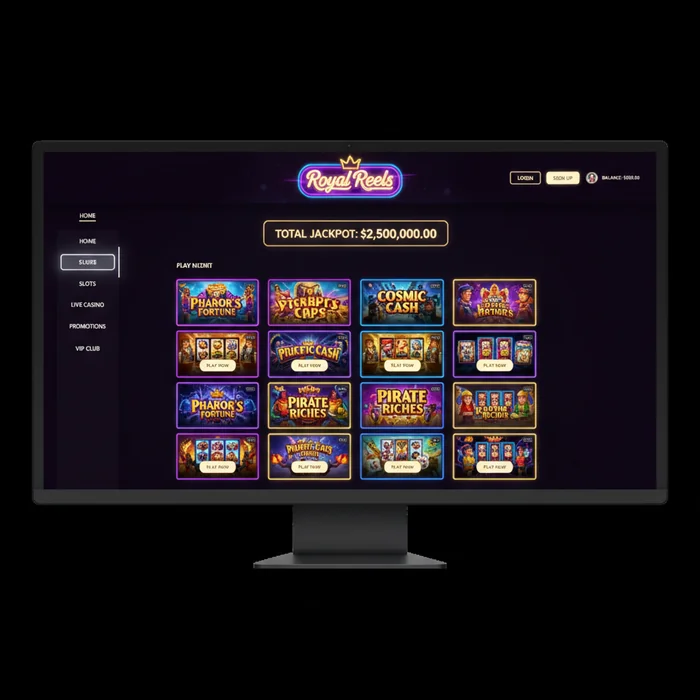 Royal Reels platform overview — welcome bonus, game selection and payment methods, royallreelscasino.com